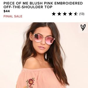 Lulu’s Off Shoulder Blush Pink Embroidered Blouse